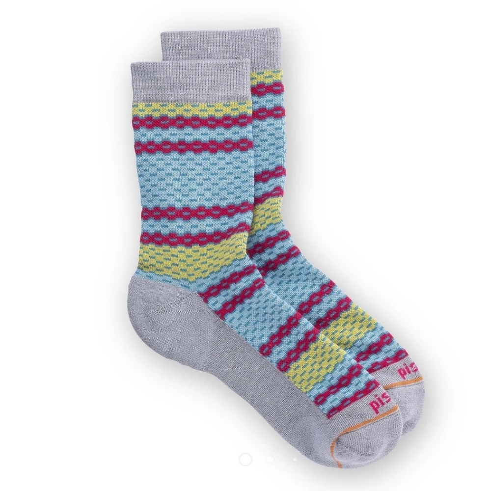 Pistil Phoebe Crew Socks Merino Wool Blend Teal Stripe Grey Womens Medium NEW